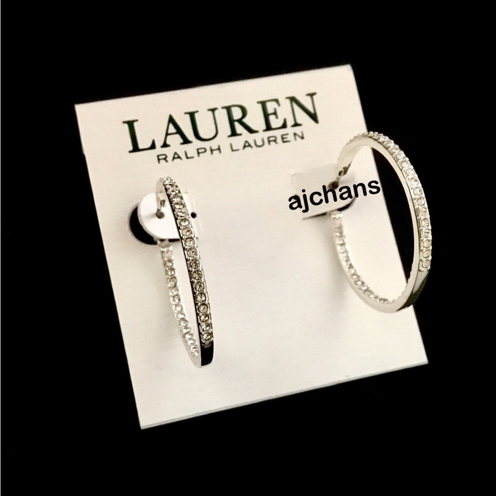 Lauren Ralph Lauren Silver Tone Pavé In & Out Hoop Earrings